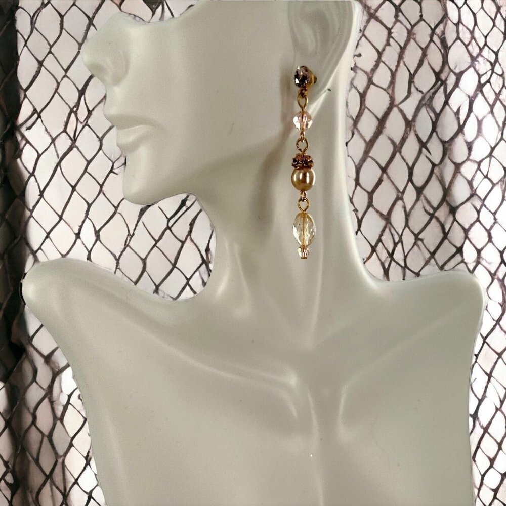 NEW/NWT Blair Delmonico Blonde Crystal and Pearl Dangle Drop Earrings